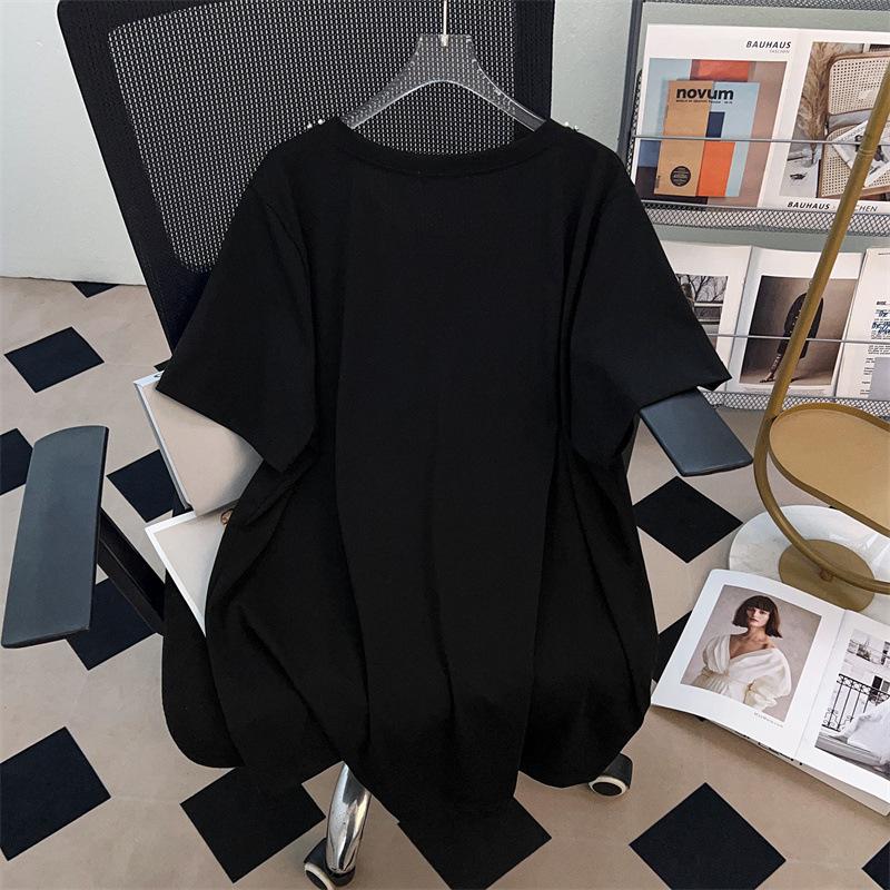 Plus Size V-Neck Mid-Length Loose Short-Sleeve T-Shirt for Women