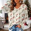 Women's V-Neck Long Sleeve Lightweight Top with Christmas Print for Spring and Summer