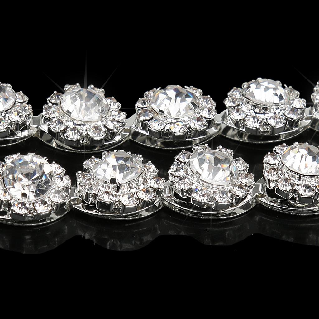 1Yard Round Flower Crystal Rhinestone Chain Sewing Decor Silver