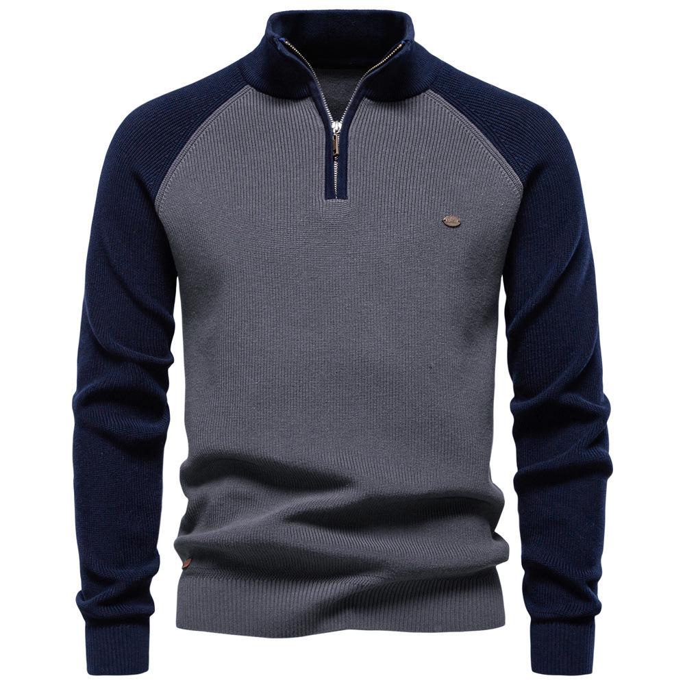 Pull Polyvalent pour Homme à Fermeture Éclair et Col Montant - Couleur Unie - Tendance Automne/Hiver à Manches Longues Style Européen