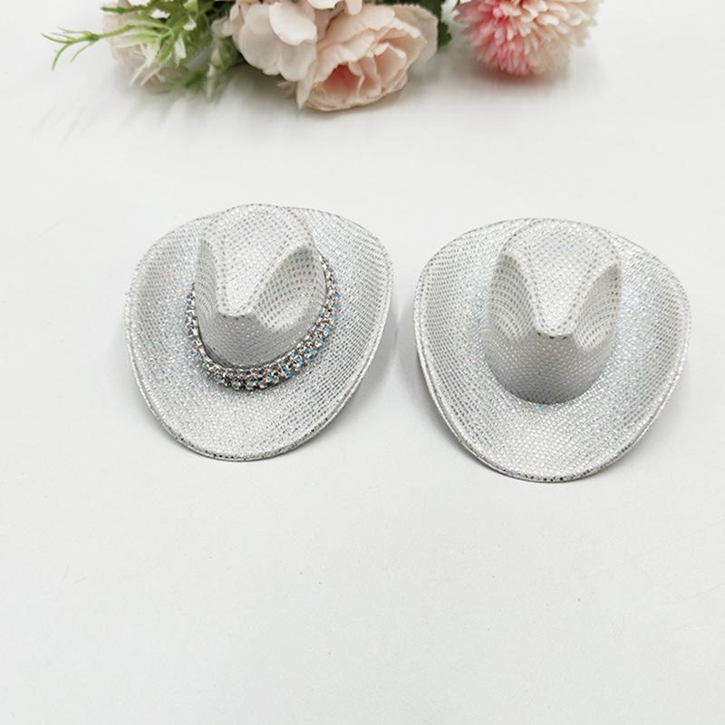 Holographic Neon Glitter Mini Cowboy Hat Western Theme Party Decoration Shiny Prop for Birthday Festival Events