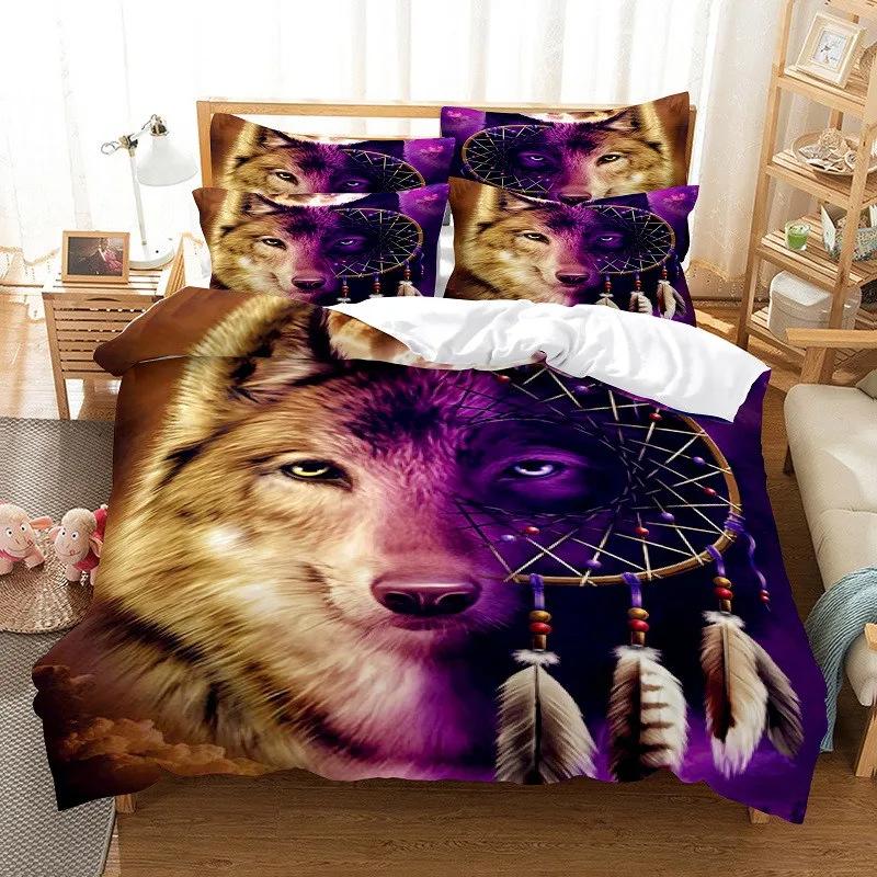 Wolf Pattern Bedding Set, Duvet Set, 3D Digital Printing Bed Three-Piece Set, Fashionable Design