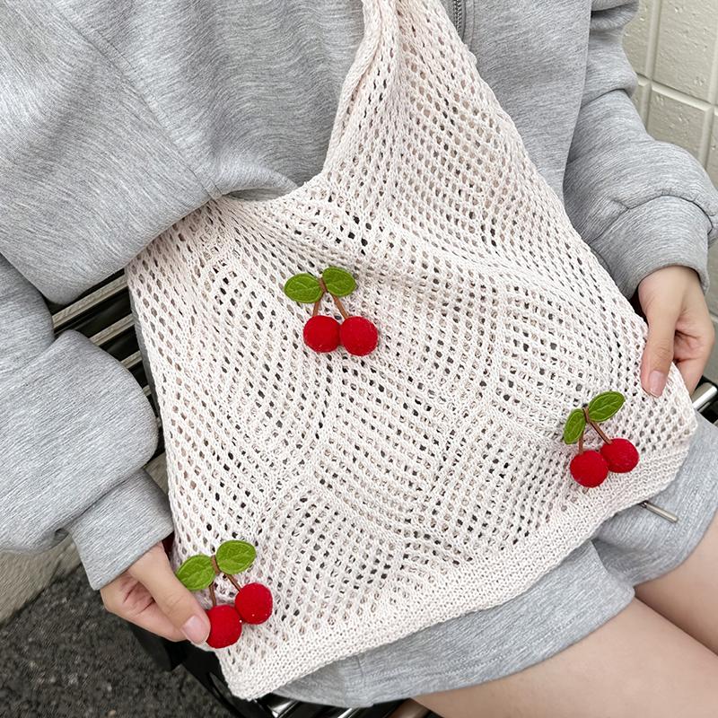 Yogodlns Women Crochet Tote Bag Fashion Knitted Bag Large Capacity Hollow Out Solid Color Woven Shoulder Bag Beach Bag