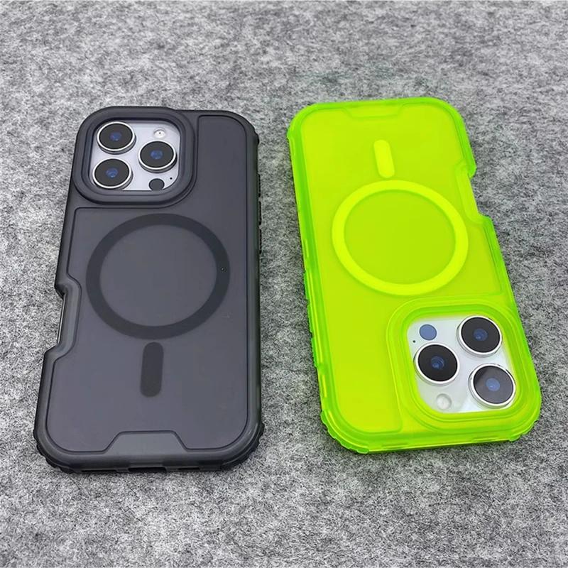 Neon Color Bumper Shockproof MagSafe Phone Case For iPhone 17 16pro max 14 15 Pro 13 11 12 Wireless Charging Frosted Armor Cover