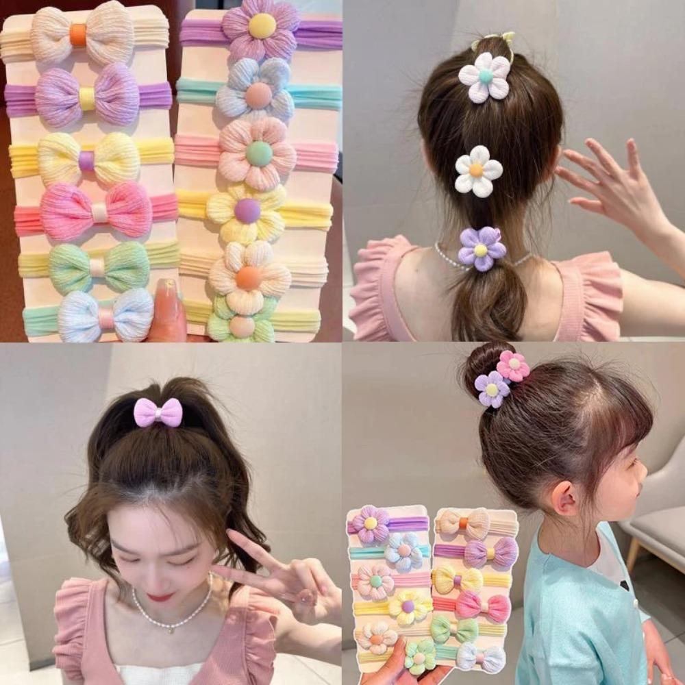 6PCS Princess Flower Bow Scrunchies – Sweet Elastic Hair Ties for Girls & Women