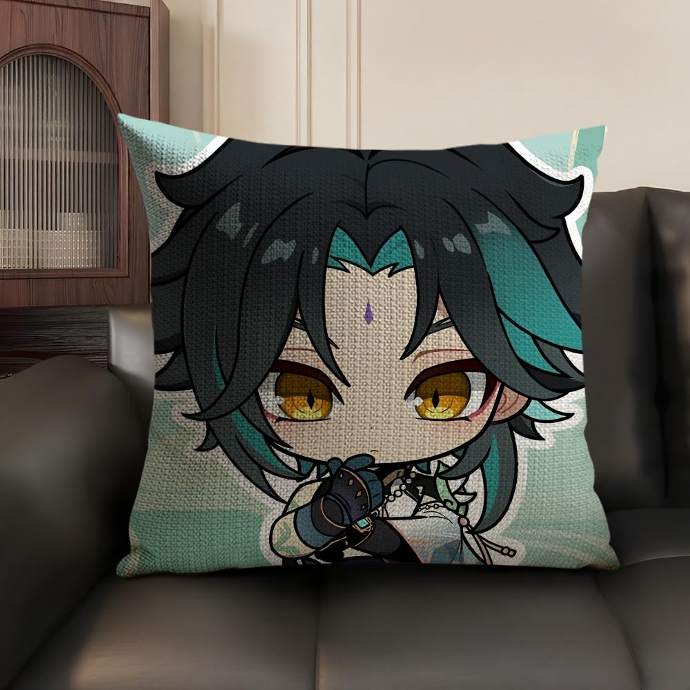 Xiao Cute Genshin Impact Cushion Cover Natural Linen Organic Fabric Double-Sided Printing Sofa Home Decor Gift Pillow Case