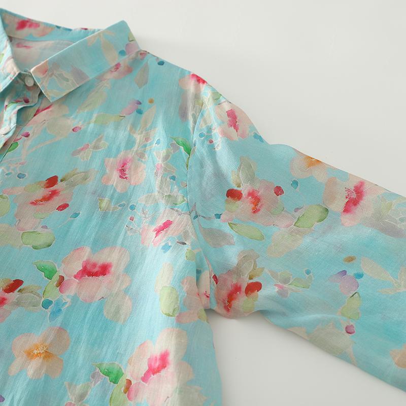 DIMANAF New Plus Size Women Floral Tops Shirts Tees Casual Loose Blouse Autumn Print Cotton Long Sleeve Button