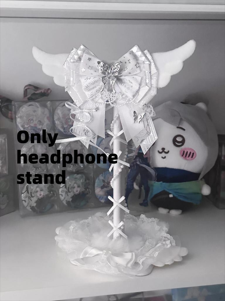 Nuevo Lindo Soporte para Auriculares con Alas de Ángel Personalizado con Lazo de Encaje Rosa Soporte para Auriculares Decoración de Escritorio Kawaii para Exhibición de Auriculares para Gaming