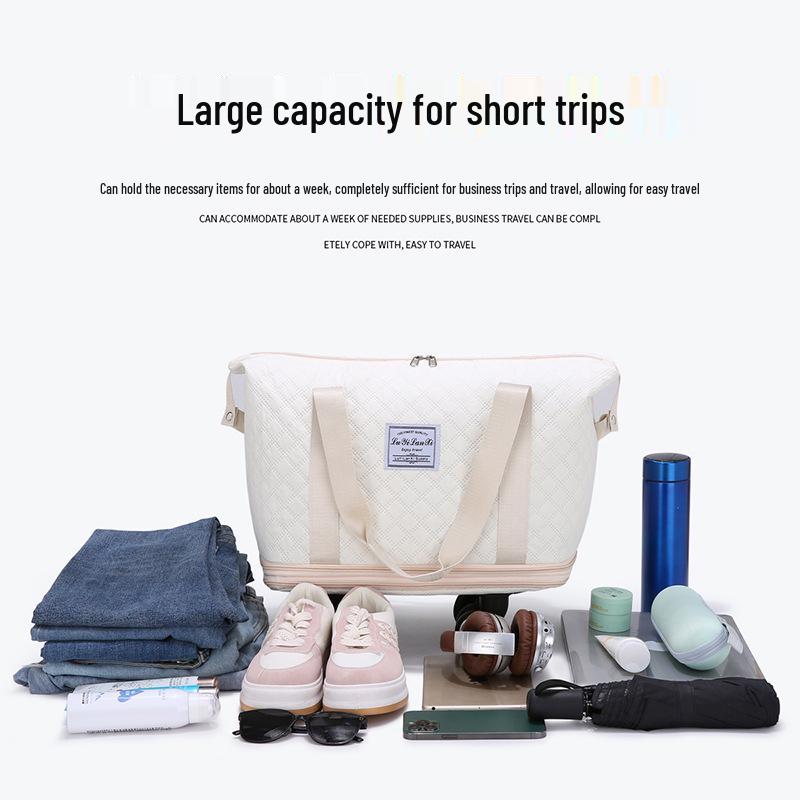 Expandable Large Capacity Travel Bag with Wheels, Double Layer, Foldable, Wet & Dry Separation, Ideal Hospital Carry-on