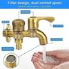 2026 Double Outlet Brass Garden Faucet, Anti-Freeze with Dual Valves and Built-in Filter, 1/2 Inch G1/2 Thread for Outdoor Washing Machine Irrigation