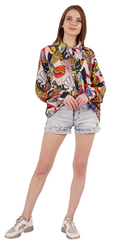Inkmeso Printed Long Sleeve Oversized Shirt For Women S Loose Fit Button-Down Shirts