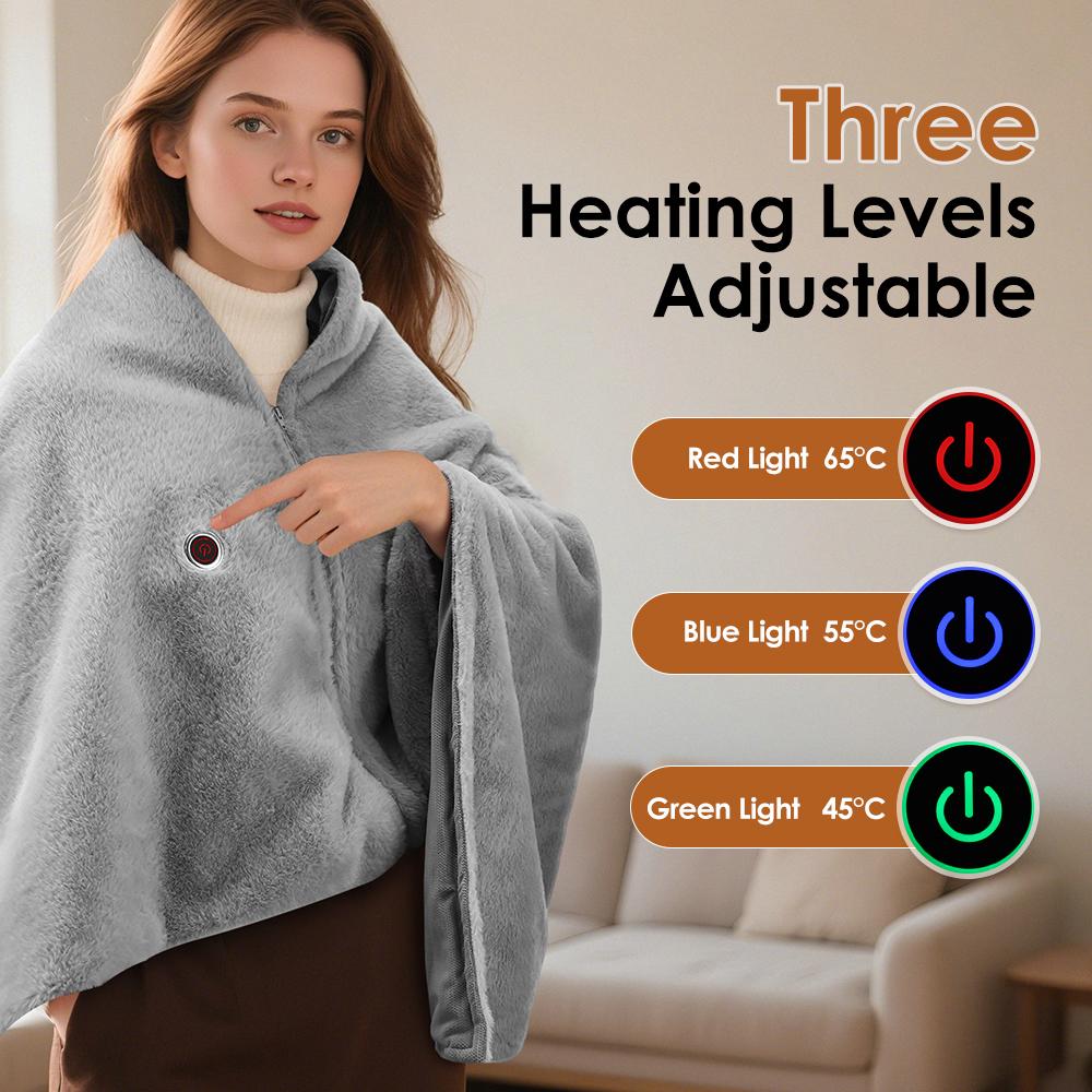 USB Heated Wearable Shawl Electric Blanket 3 Speed Temperature Heating Blanket Shawl For Winter Warm Wrap Brace Soft Velvet Cape