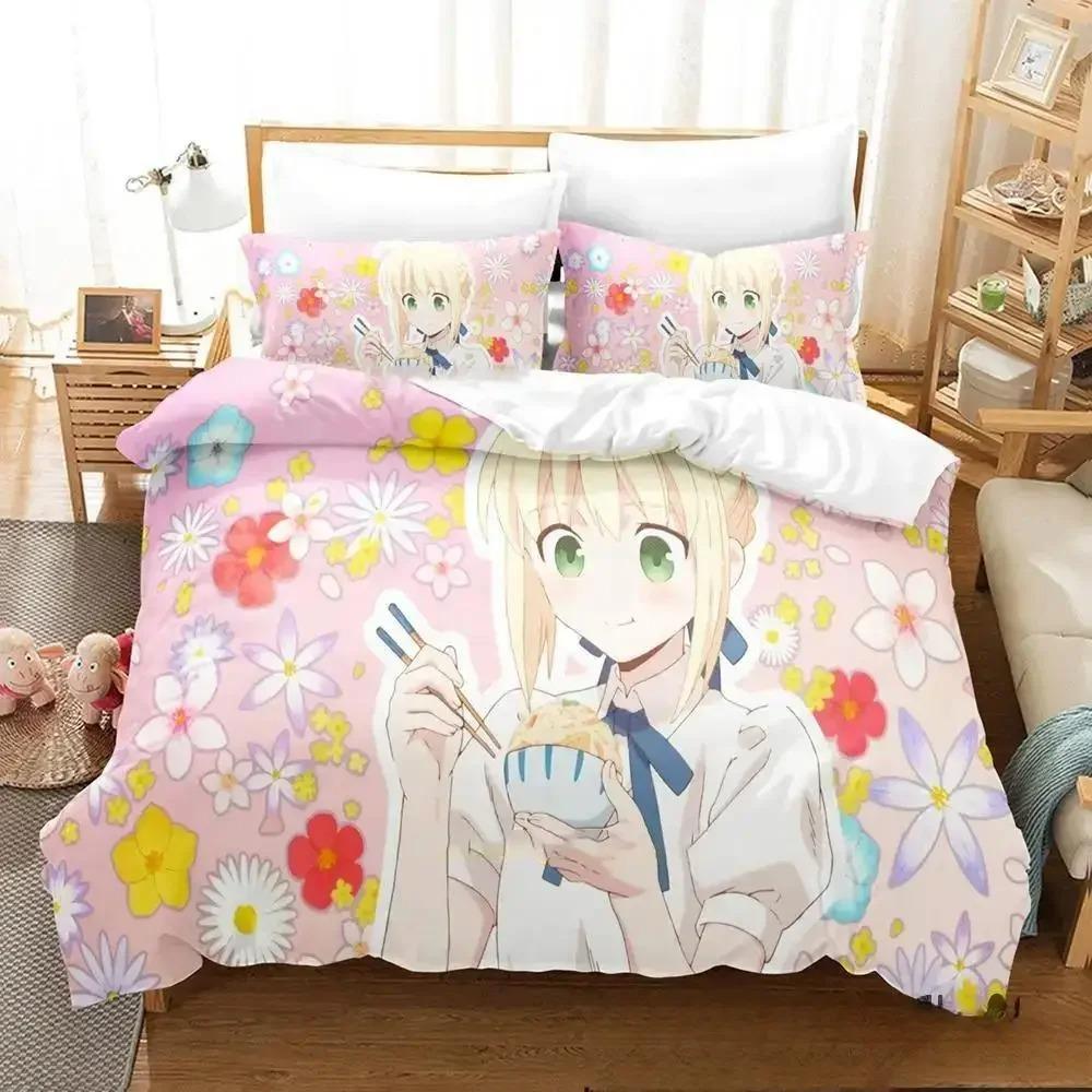 Anime Todays Menu for the Emiya Family Saber Bedding Set,Duvet Cover Bed Set Quilt Cover,King Queen Twin Size Boys Girls Adults Tool