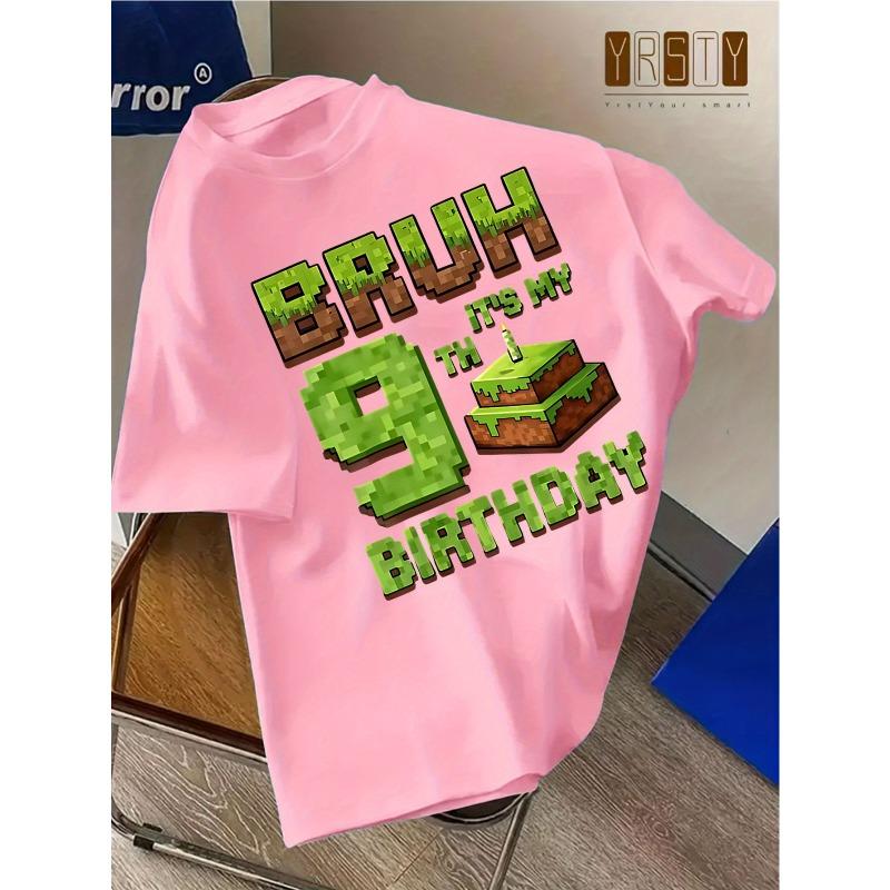 European sizes Boys' 9th Birthday T-Shirt Pixel Art Video Game Birthday Party Outfit with 9th Birthday Text Soft Knit Fabric for 9th Birthday Party