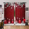 2D flat printing 2pcs Christmas curtains Christmas Red Ball Digital Printed Polyester Drapes Birthday Party Perfect for Parties