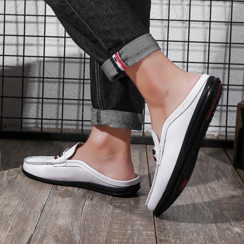 Fashion Genuine Leather Mens Slip on Shoes Fashion Men Half Loafers Slides Breathable Mules for Man Flats New Breathable Dress Shoes