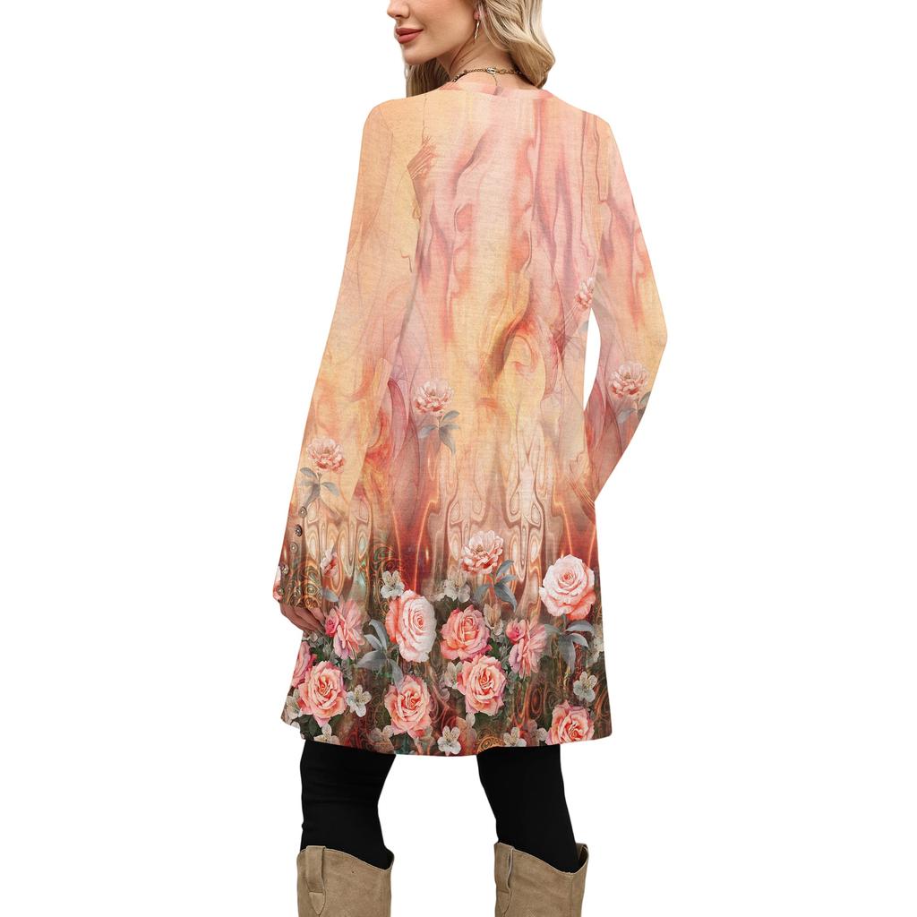 Dámské módní ležérní šaty s kapsou, ozdobnými knoflíky, kulatým výstřihem a dlouhým rukávem