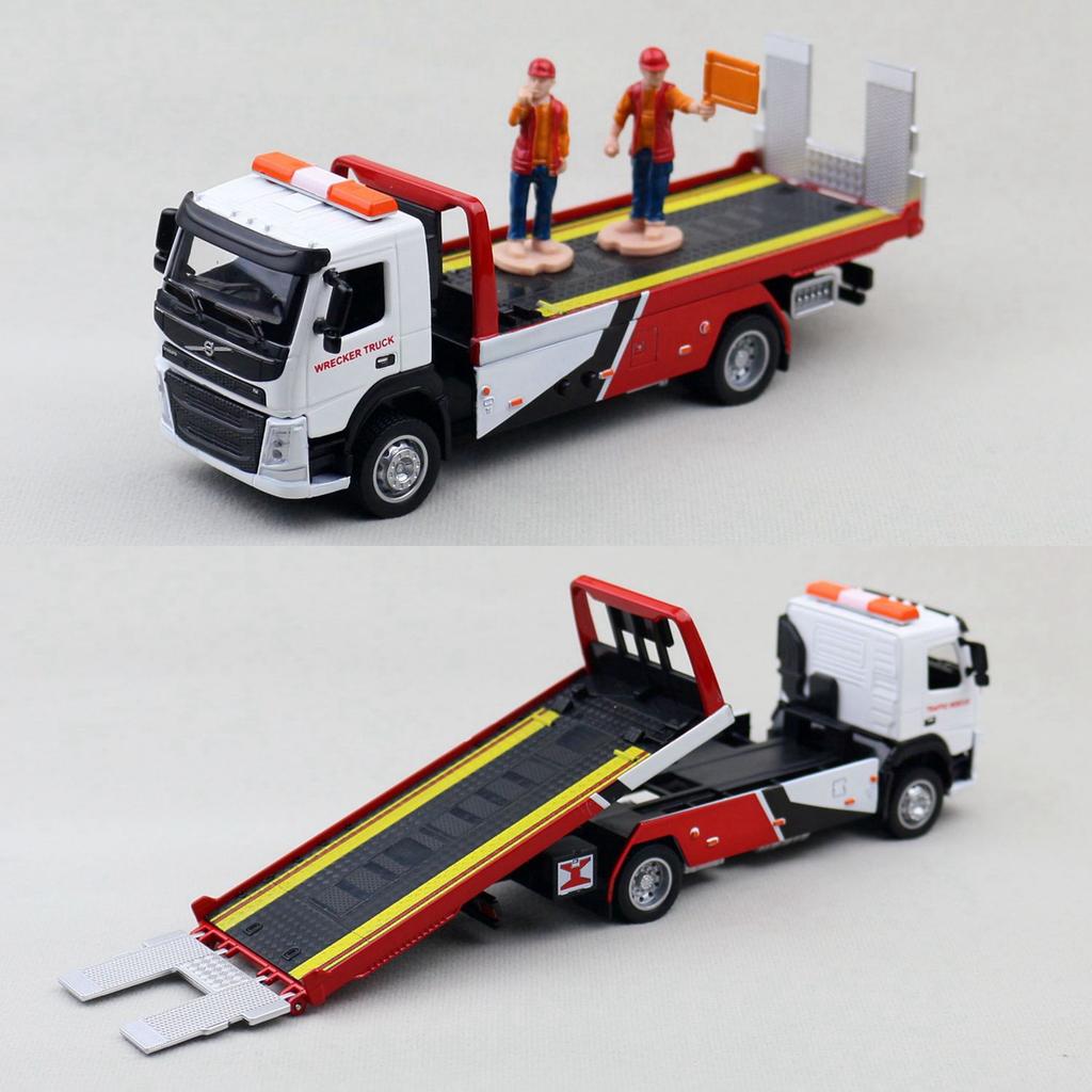 1/50 Volvo Car Trailer Tow Platform Truck Toy Car Diecast Vehicle Model Pull Back Sound & Light Educational Collection Gift Kid