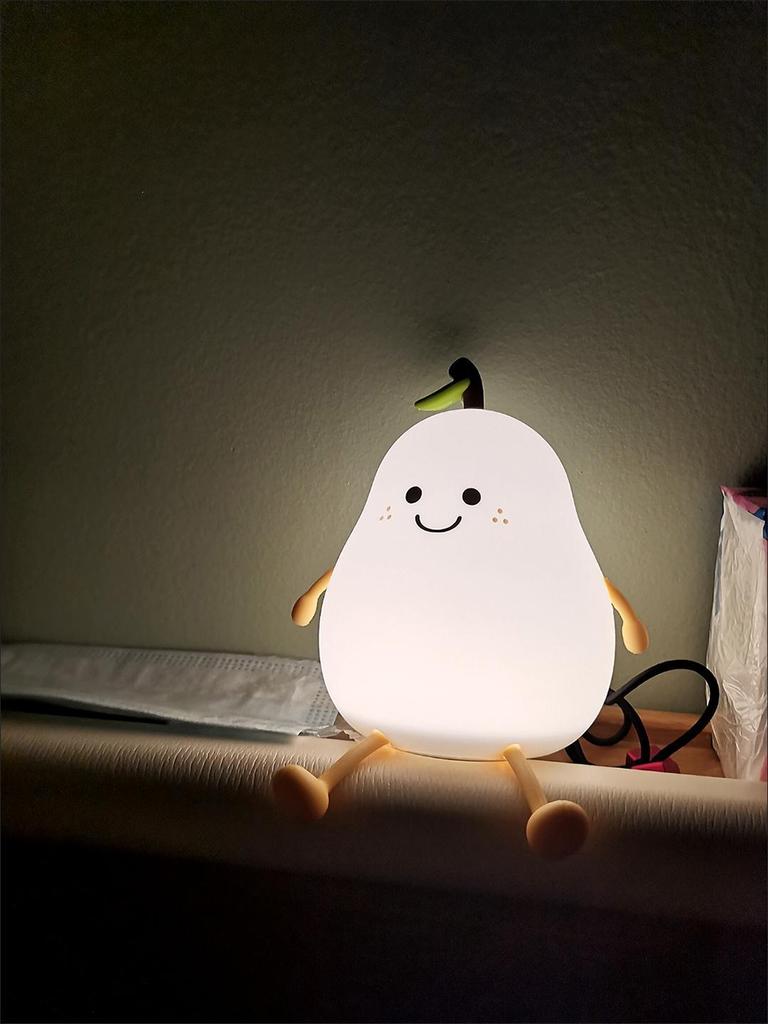 LED Pear Fruit Night Light USB Rechargeable Dimming Touch Silicone Nightlights Bedroom Bedside Decoration Couple Gift Boby Light