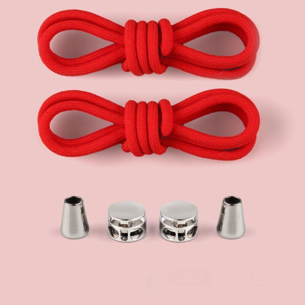 

1Pair Fashion Locking No Tie Shoelaces Man Women Stretching Metal Lock Laces Rubber Bands Elastic Lazy Shoe Laces червоний