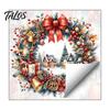 Festive Wreath Decorations Watercolor Christmas Static Window Cling, Reusable Xmas Sticker with Red Bow Seasonal Home Decor Winter Snowy Decal,
