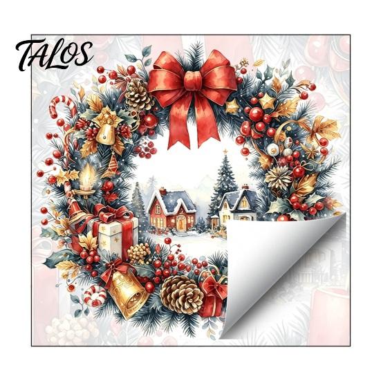 Festive Wreath Decorations Watercolor Christmas Static Window Cling, Reusable Xmas Sticker with Red Bow Seasonal Home Decor Winter Snowy Decal,