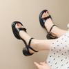 New Comfortable High-heeled Sandals Women's Casual Solid Color Rubber Soft Sole Summer Wide Strip Rear Empty Sandals Large Size Women's Sandals