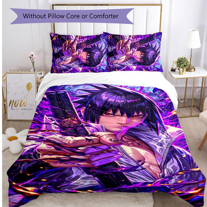 Sasuke Uchiha Pattern Printed 3PCS Bedding Set, Soft Skin-Friendly Washable Duvet Cover & Pillowcases Set