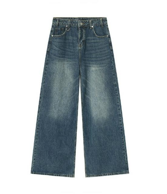 2025 Four Seasons Retro Hong Kong Style Distressed Wide-Leg Floor-Length Jeans