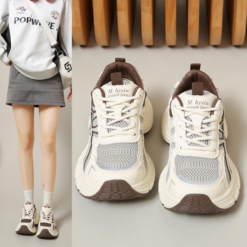 Dad Shoes Girl 2025 Summer New Korean Edition Thick-soled Mesh Breathable Lightweight Running Casual Sneakers ins