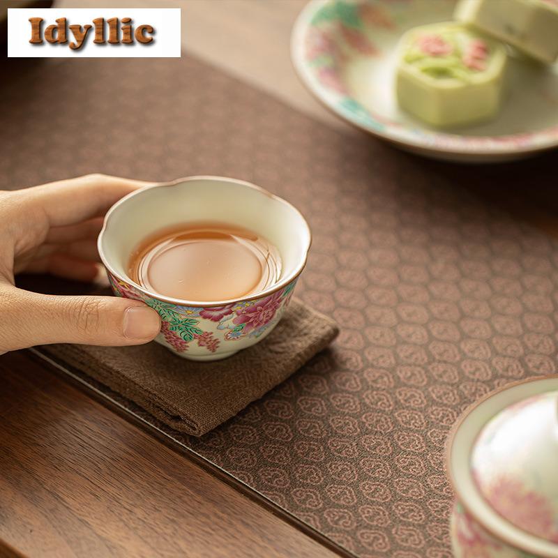 90ml Ru Kiln Lard Jelly Small Garden Teacup Creative Tea Bowl Single Cups Tea-tasting Personal Cup Chazhan Master Cups Drinkware