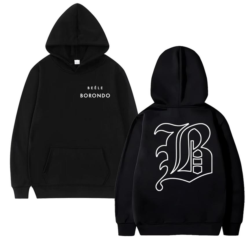 Hot Rapper BEELE Borondo Double Sided Logo Printed Black Hoodies Unisex Vintage Hip Hop Streetwear Men Women Fleece Sweatshirt