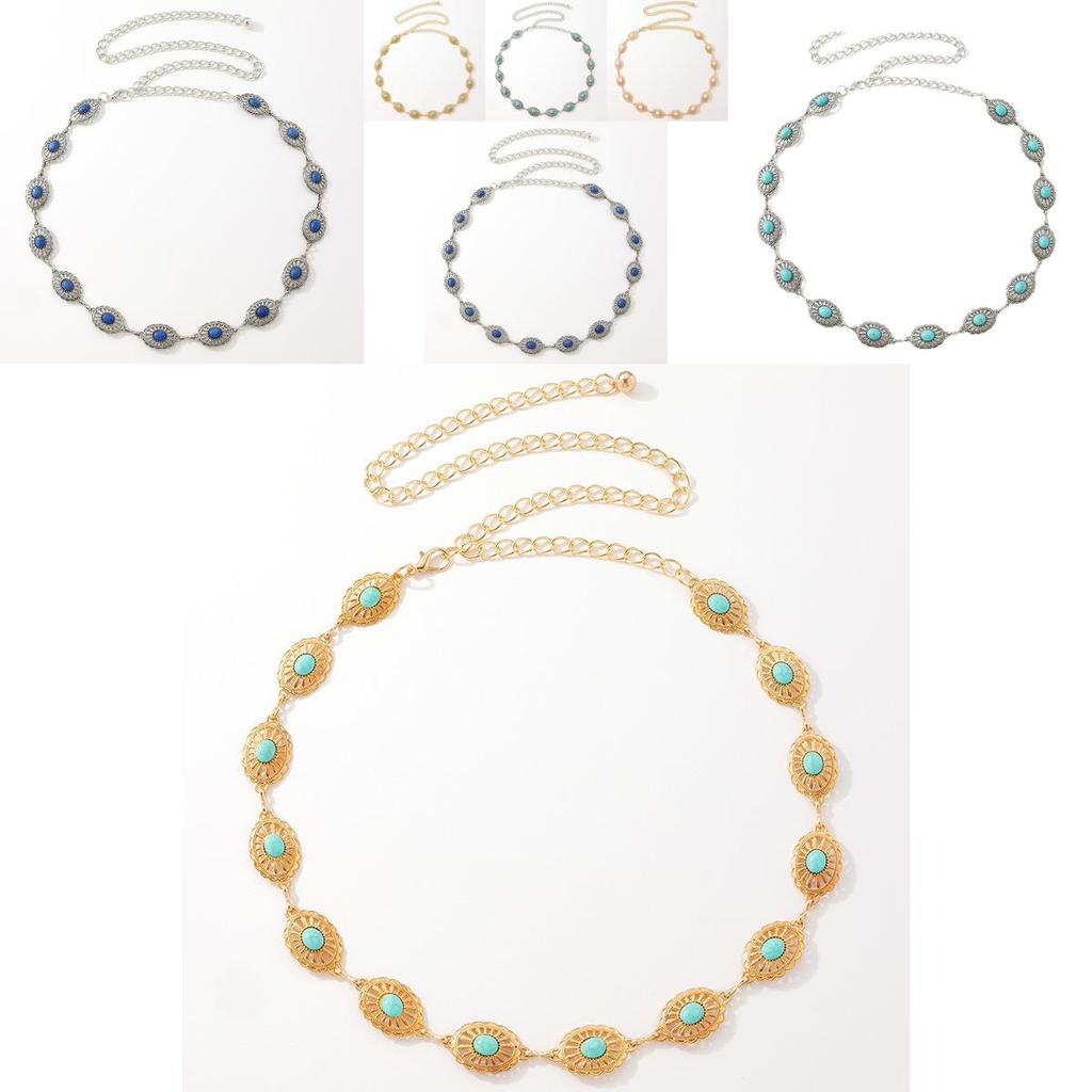 Bohemian Woman Metal Waist Chain With Pearl Embellishments For Summer Fashion Accessory