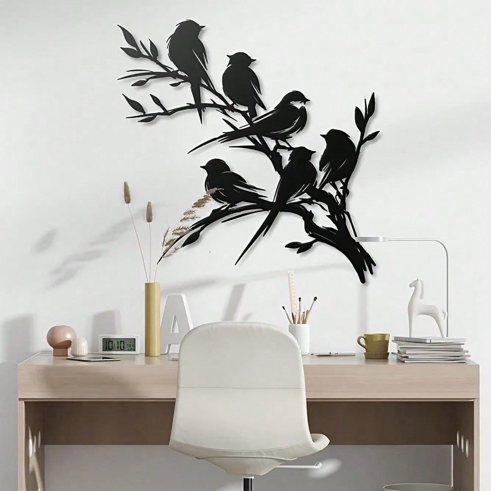 1pc Classic Style Metal Bird Silhouette Wall Art, Original Laser-Cut Wall Sculpture