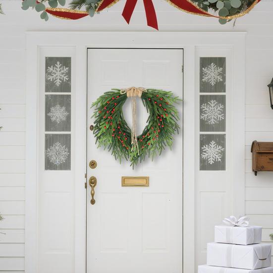 Real Touch Christmas Wreath Red Berries Jute Bow Soft Pine Garland Indoor Outdoor Holiday Party Decor
