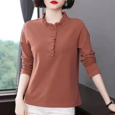 Langarm-T-Shirt für Damen im neuen Stil des Frühjahrs 2024 für Damen mittleren Alters, lockere Oberteile und Unterhemden in großen Größen