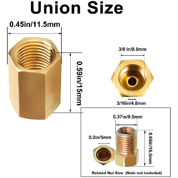 3/8-24 Female Inverted Flare Fitting Union Brass For 3/16” Brake Lines Universal