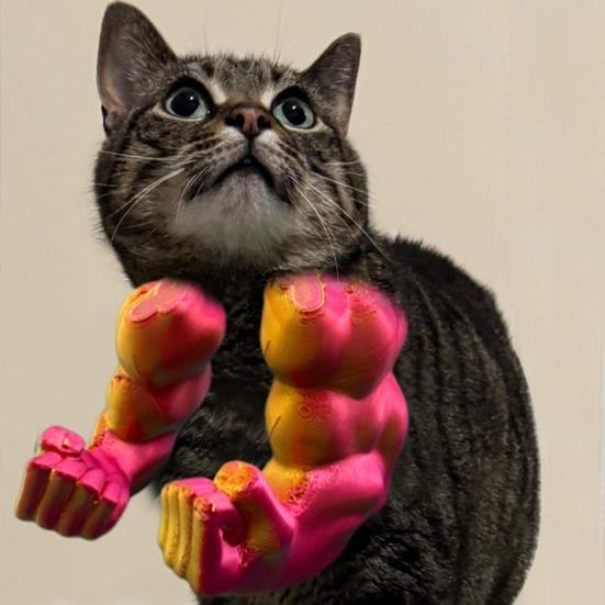 Cat Muscle Arm 3D Printed Funny Cat Neck Arm with Muscles Creative Photo Shoot Props for Cat Birthday Party