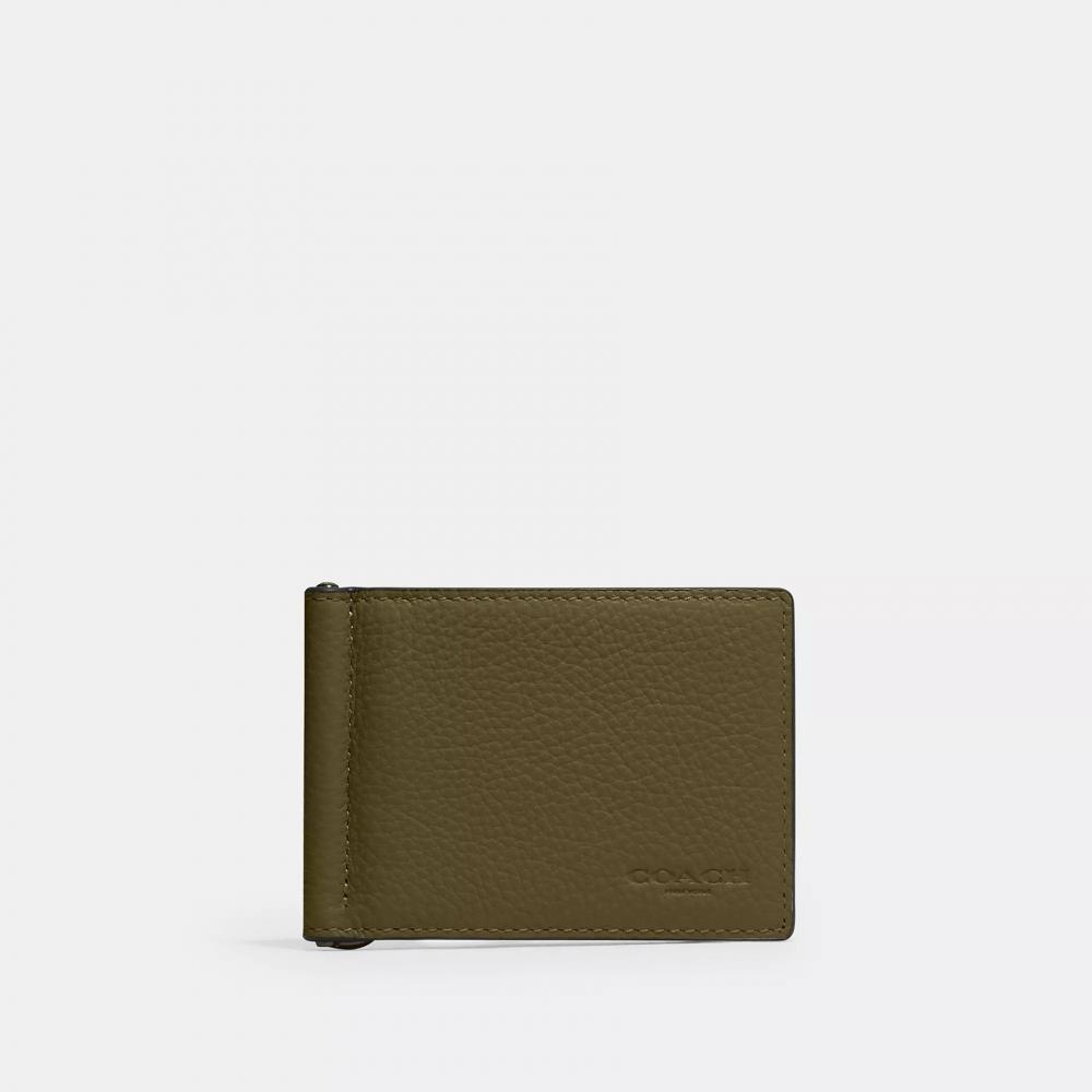 Coach Slim Money Clip Billfold Wallet Gunmetal Olive