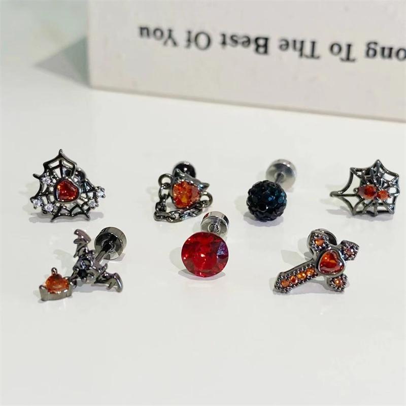 Vintage Gothic Red Heart Cross Zircon Earrings For Women Fashion party Zircon accessories