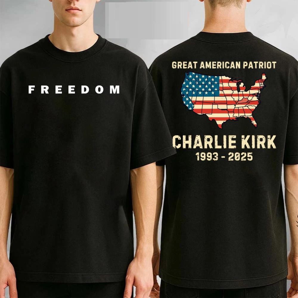 

Футболка «Мемориал свободы Чарли Кирка», Американский патриот, двухсторонняя S