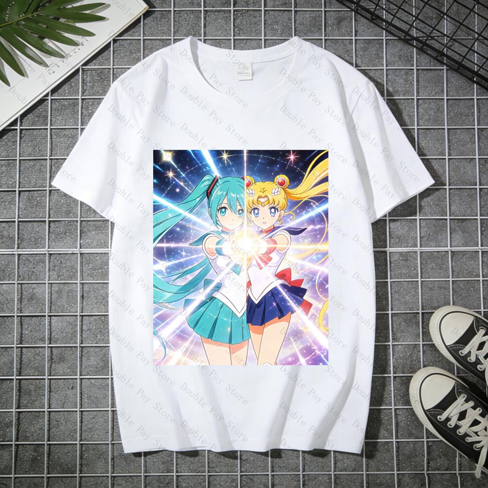 

Sailor Moon Hatsune Miku Anime Graphic T Shirt Summer Cotton Unisex Women Tee Streetwear Casual Trend Short Sleeve Couple Tops S