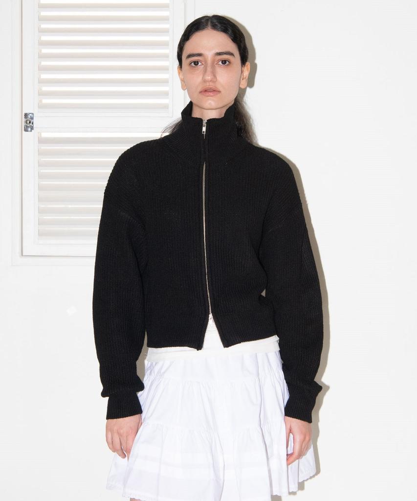 Mais Two Way Knit Zip-Up Cardigan / Black