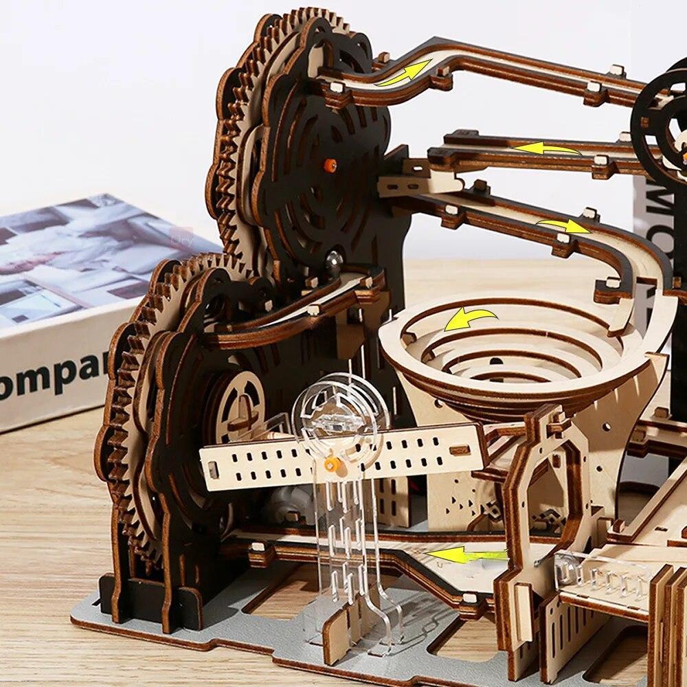 3D Wooden Puzzle Marble Run Set DIY Mechanical Track Electric