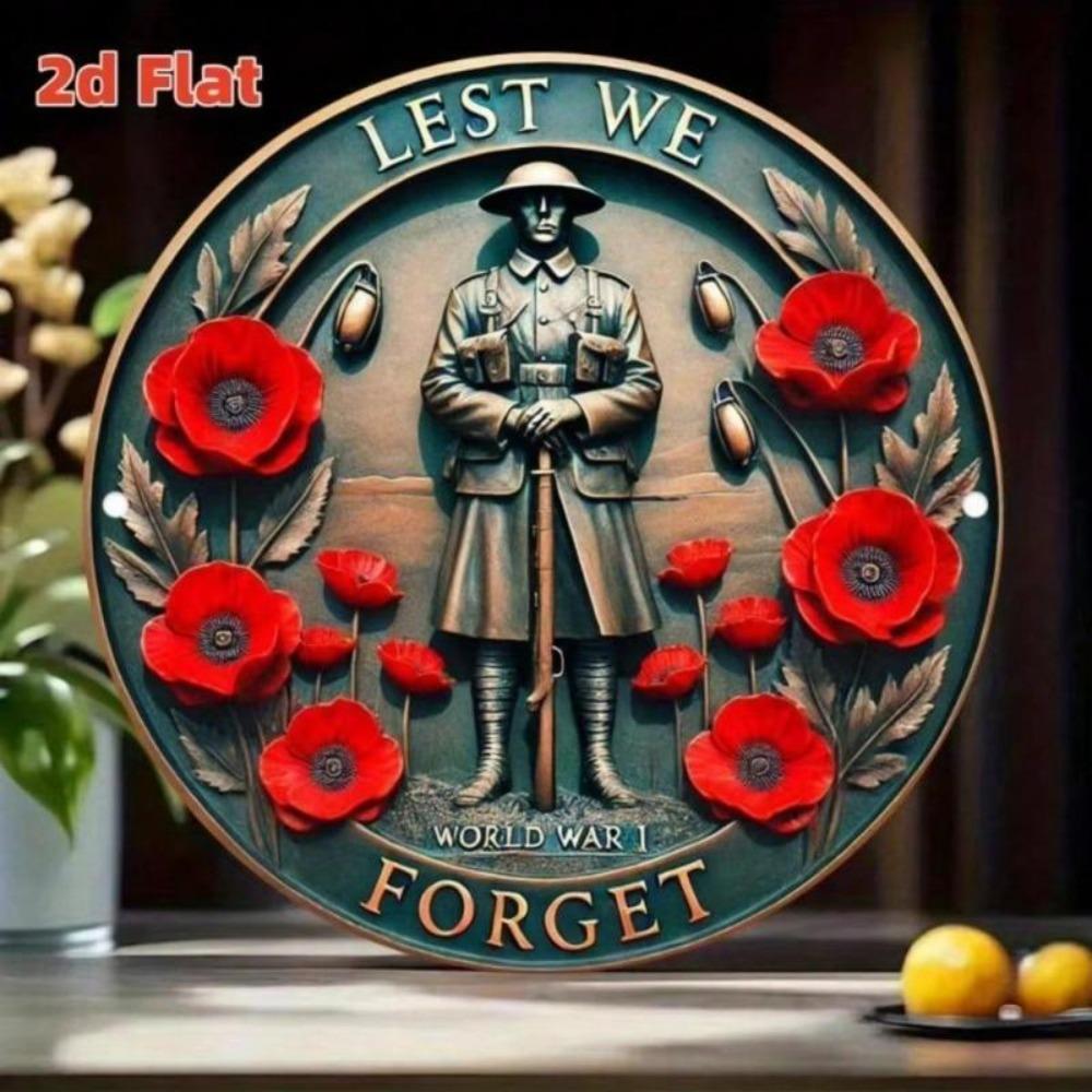 WW1 Memorial Metal Art Vintage Chrysanthemum Soldier Aluminum Wall Decor