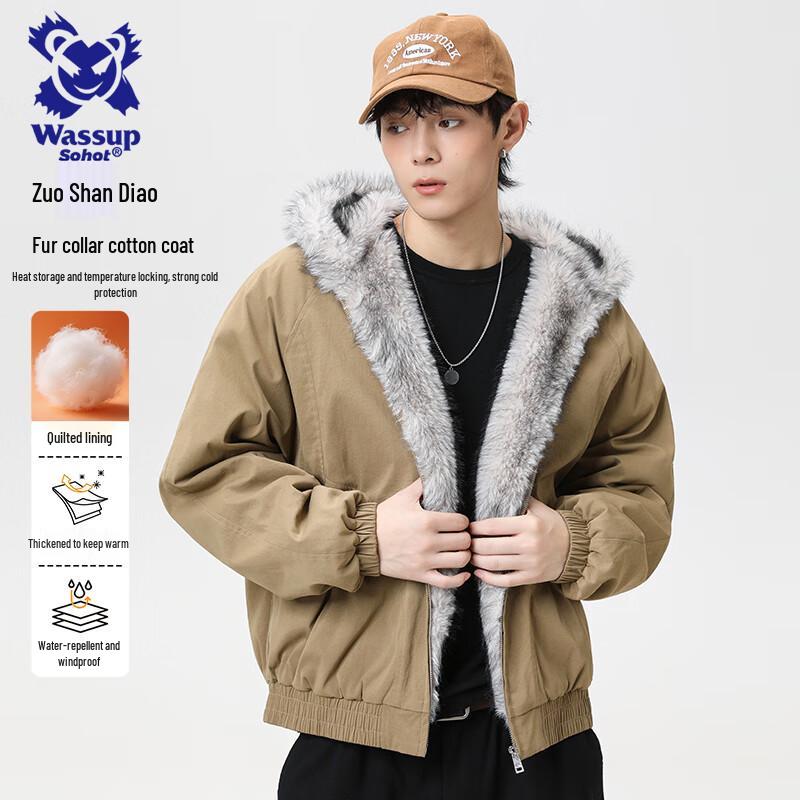 Wassup Sohot Men's American Eagle Faux Fur Hooded Winter Padded Jacket