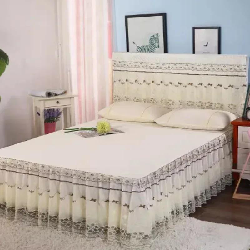 Prinzessinnenstil Bettrock Tagesdecke Einteilig Spitze Bettüberwurf Klein Frisch Rosa Anti-Rutsch und Staubdicht Bettlaken