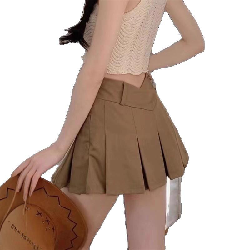 Women's Summer Sweet-Spicy V-Waist Crop Top Mini Skirt Slimming Skirt-Trousers Anti-Exposure A-Line Casual All-match Versatile Pleated Skirt