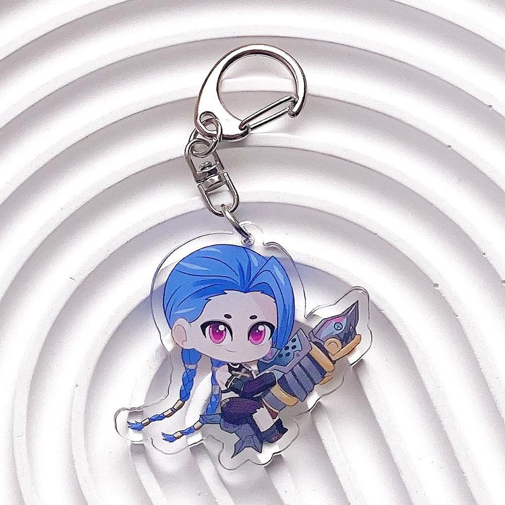 LOL Arcane:League of Legends Jinx Acrylic Keychain Accessories Bag Cute Cartoon Funny Backpack Keyrings Creative Friends Gifts