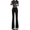 Women's High-Waisted Black Stretchy Slim Micro-Flare Jeans with Velvet Lining